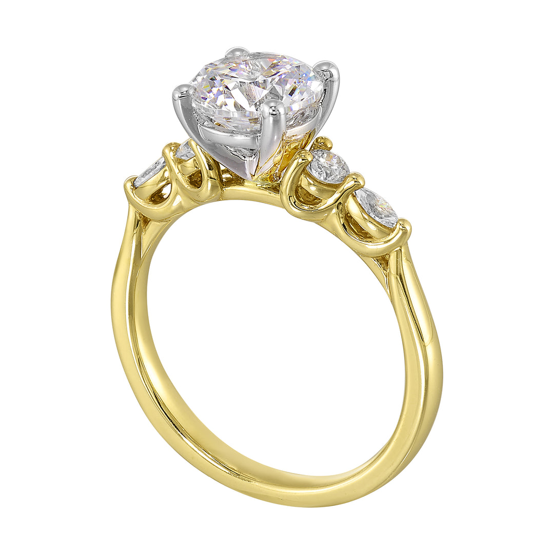 14Kt White Yellow Semi Mount 1/5Ctw For 1 1/2Ct Round Center