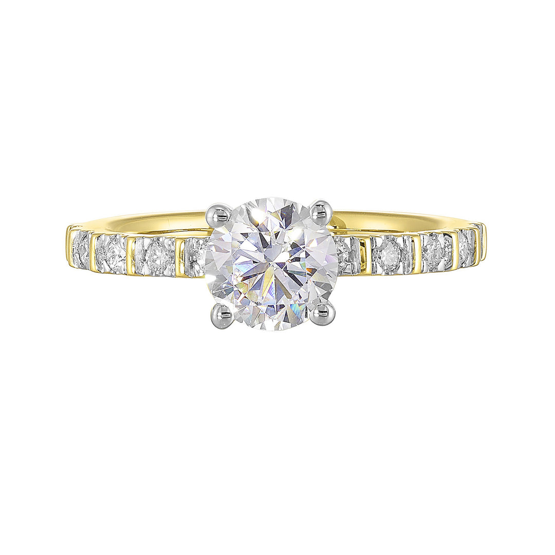 14Kt White Yellow Semi Mount 1/6Ctw For 1Ct Round Center