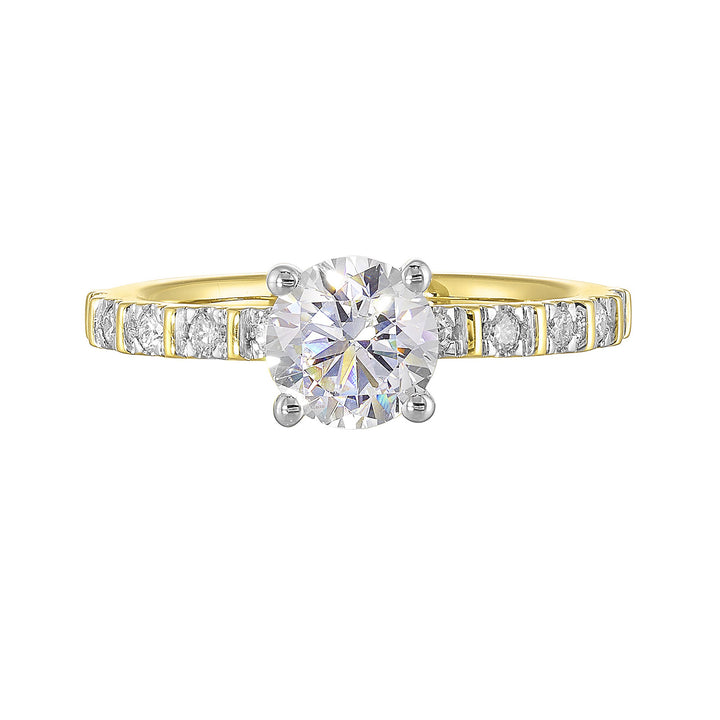 14Kt White Yellow Semi Mount 1/6Ctw For 1Ct Round Center