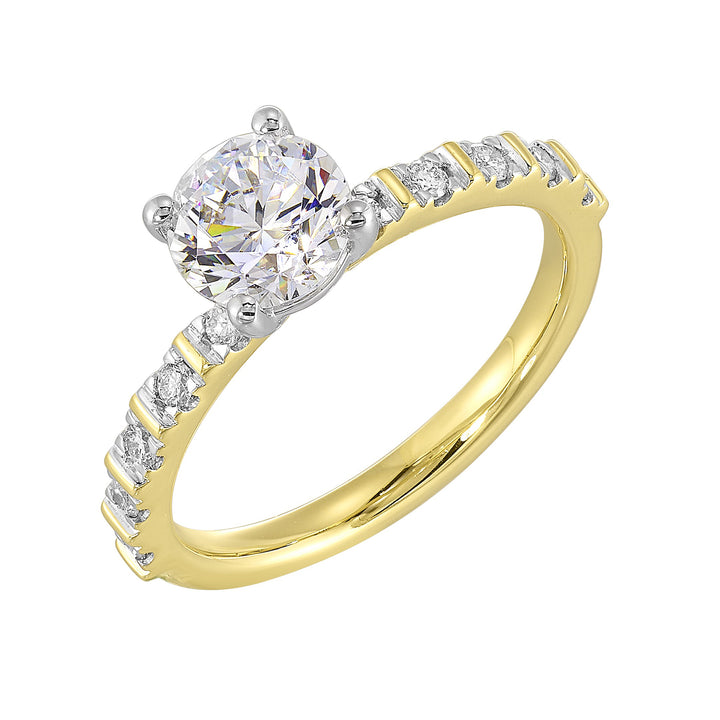 14Kt White Yellow Semi Mount 1/6Ctw For 1Ct Round Center