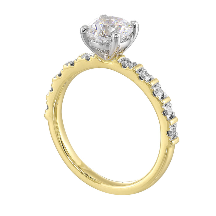 14Kt White Yellow Semi Mount 1/6Ctw For 1Ct Round Center
