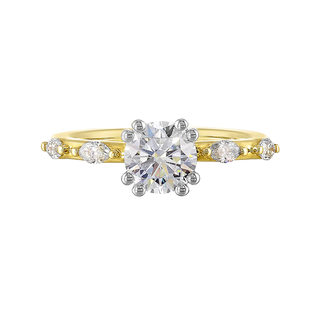 14Kt White Yellow Semi Mount 1/4Ctw For 1Ct Round Center