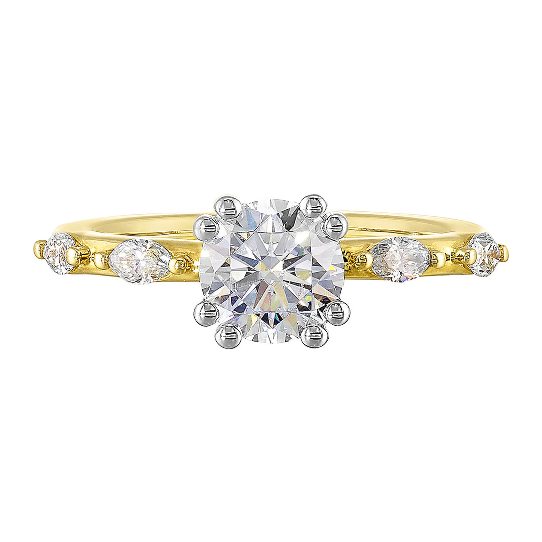 14Kt White Yellow Semi Mount 1/4Ctw For 1Ct Round Center