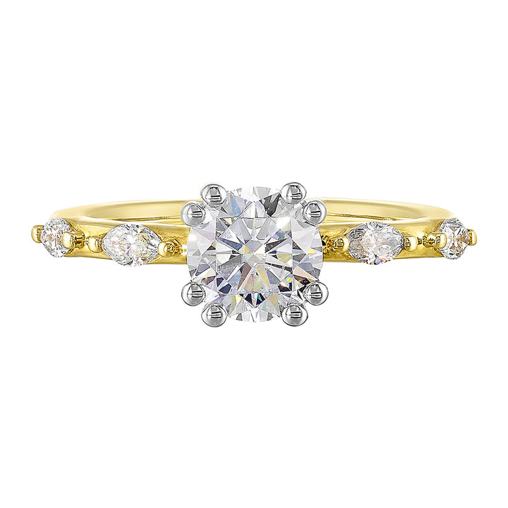 14Kt White Yellow Semi Mount 1/4Ctw For 1Ct Round Center