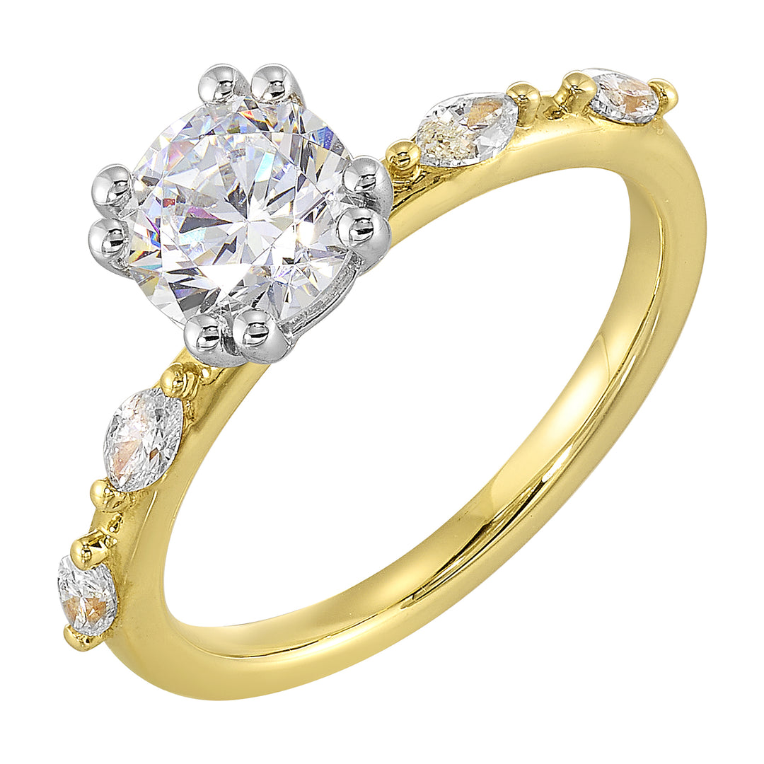 14Kt White Yellow Semi Mount 1/4Ctw For 1Ct Round Center