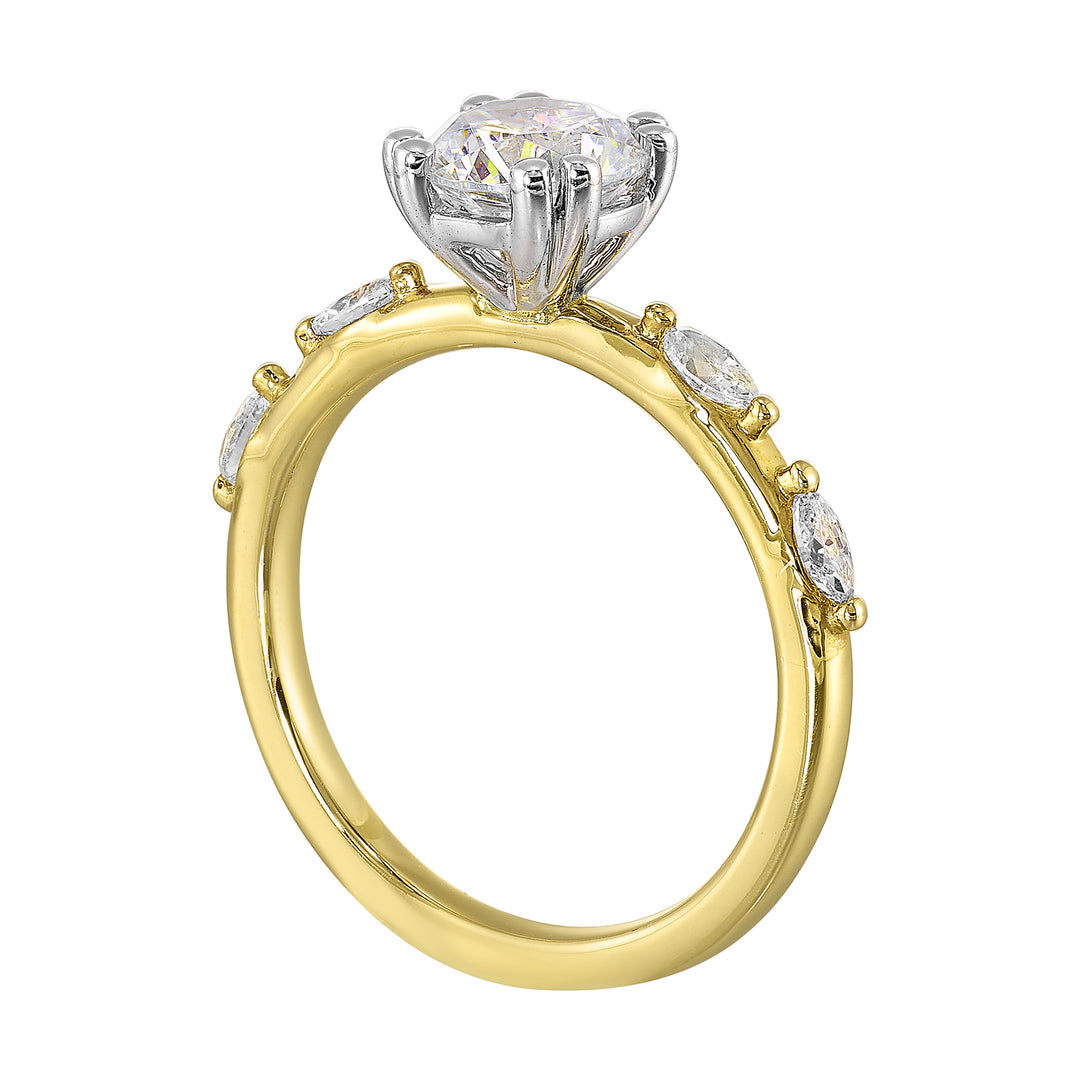 14Kt White Yellow Semi Mount 1/4Ctw For 1Ct Round Center