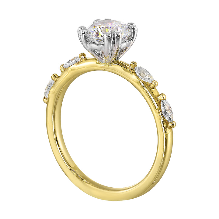 14Kt White Yellow Semi Mount 1/4Ctw For 1Ct Round Center