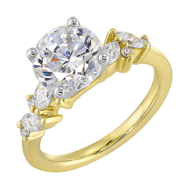 14Kt White Yellow Semi Mount 1/2Ctw For 1 1/2Ct Round Center