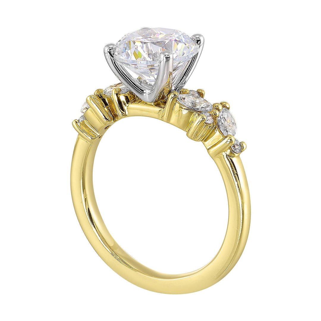 14Kt White Yellow Semi Mount 1/2Ctw For 1 1/2Ct Round Center