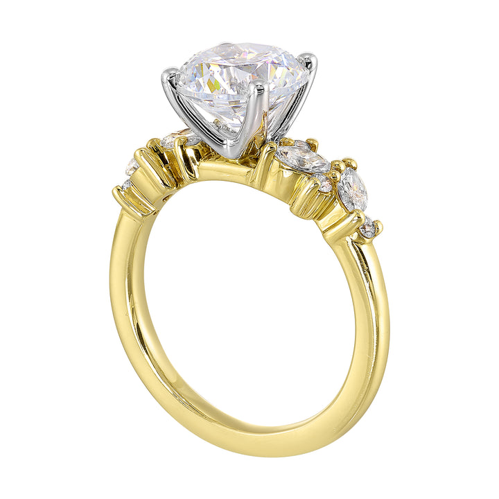 14Kt White Yellow Semi Mount 1/2Ctw For 2Ct Round Center