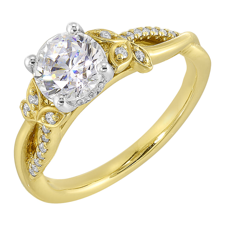 14Kt White Yellow Semi Mount 1/8Ctw For 1Ct Round Center