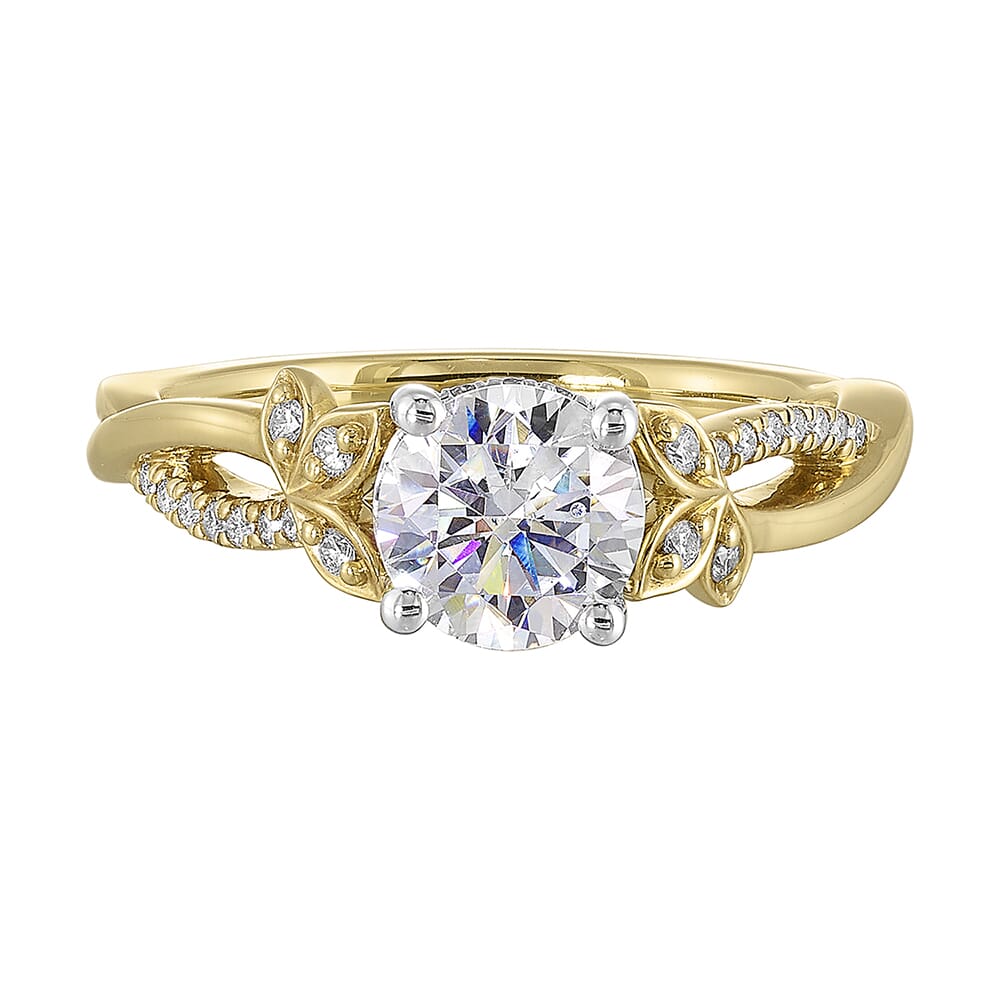 14Kt White Yellow Semi Mount 1/8Ctw For 1 1/2Ct Round Center