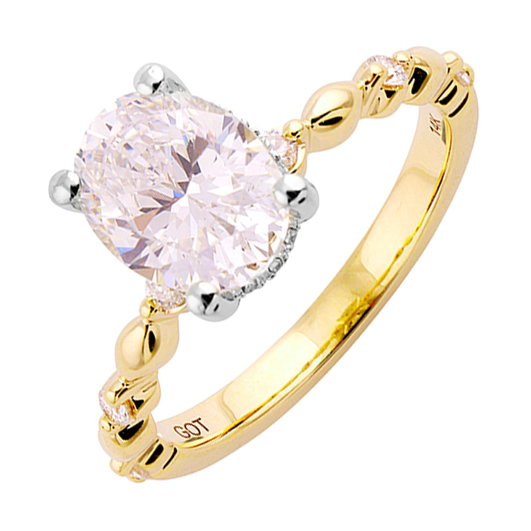 14Kt White Yellow Semi Mount 1/5Ctw For 1 1/2Ct Oval Center