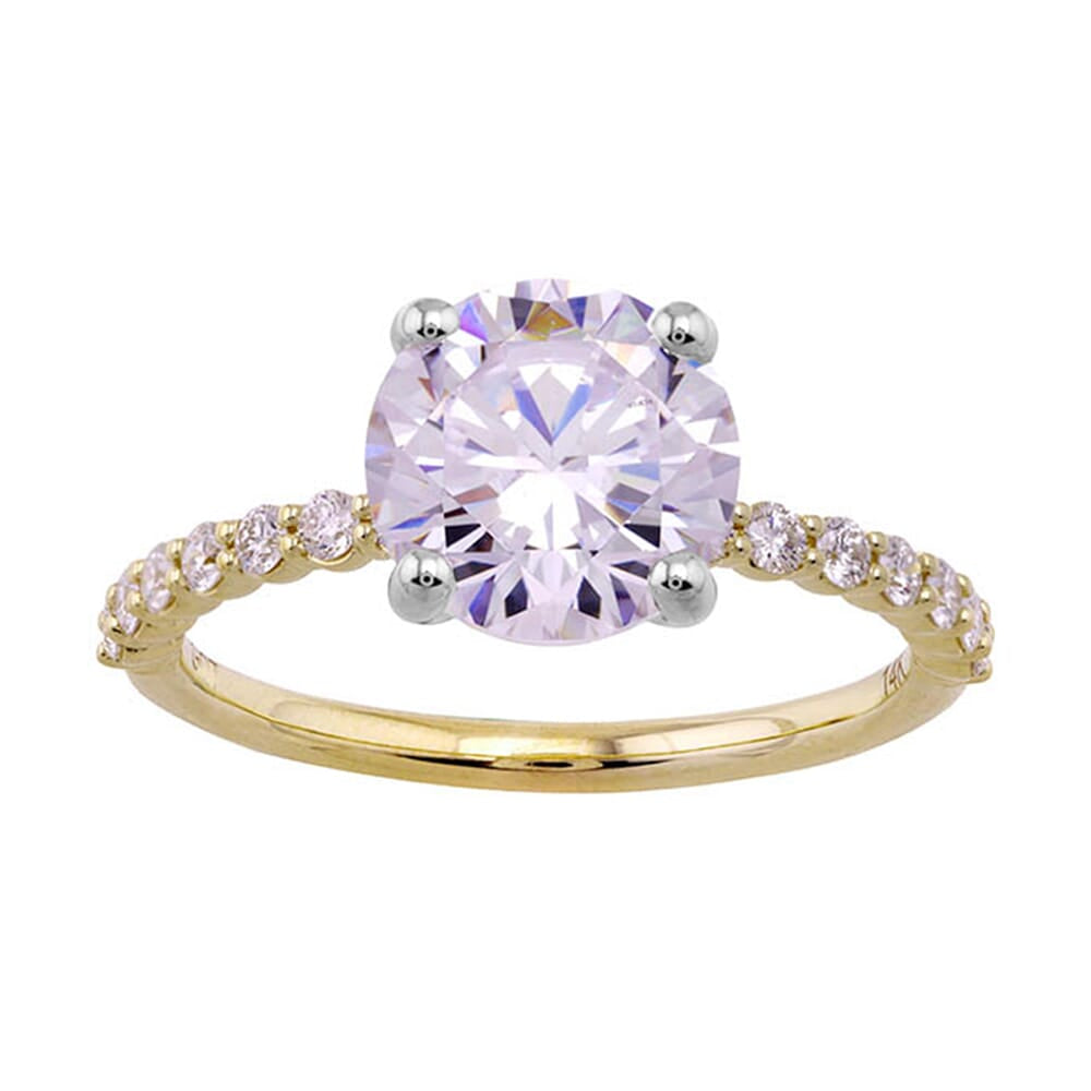 14Kt White Yellow Semi Mount 1/4Ctw For 2Ct Round Center