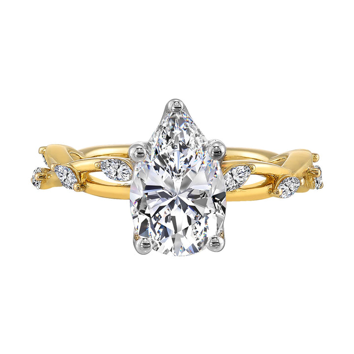 14Kt White Yellow Semi Mount 1/4Ctw For 2Ct Pear Center