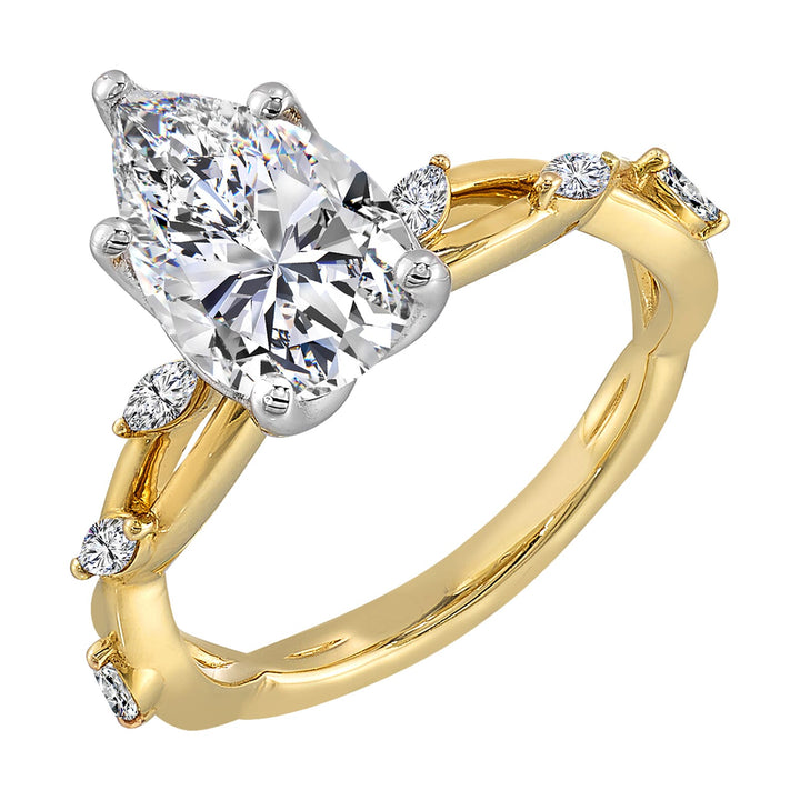 14Kt White Yellow Semi Mount 1/4Ctw For 2Ct Pear Center