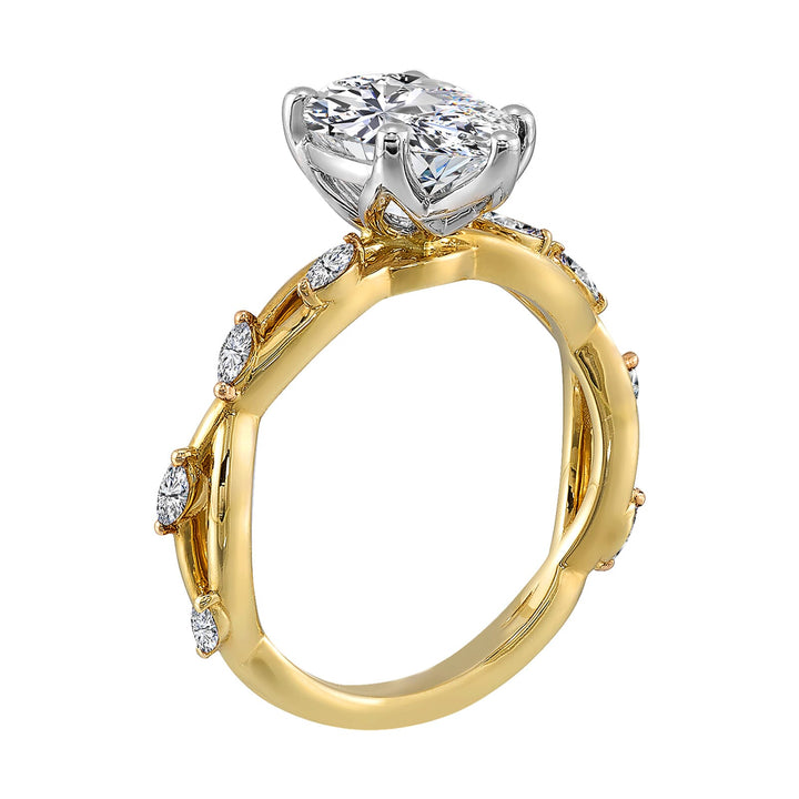14Kt White Yellow Semi Mount 1/4Ctw For 2Ct Pear Center