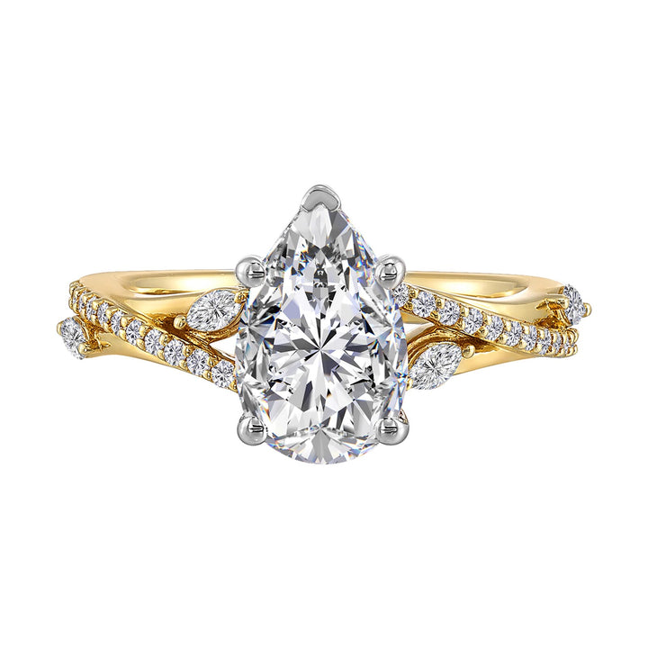 14Kt White Yellow Semi Mount 1/4Ctw For 2Ct Pear Center
