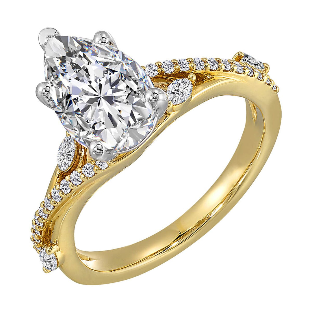 14Kt White Yellow Semi Mount 1/4Ctw For 2Ct Pear Center