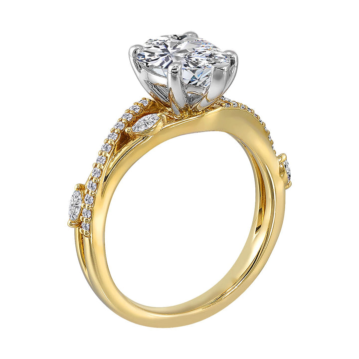 14Kt White Yellow Semi Mount 1/4Ctw For 2Ct Pear Center