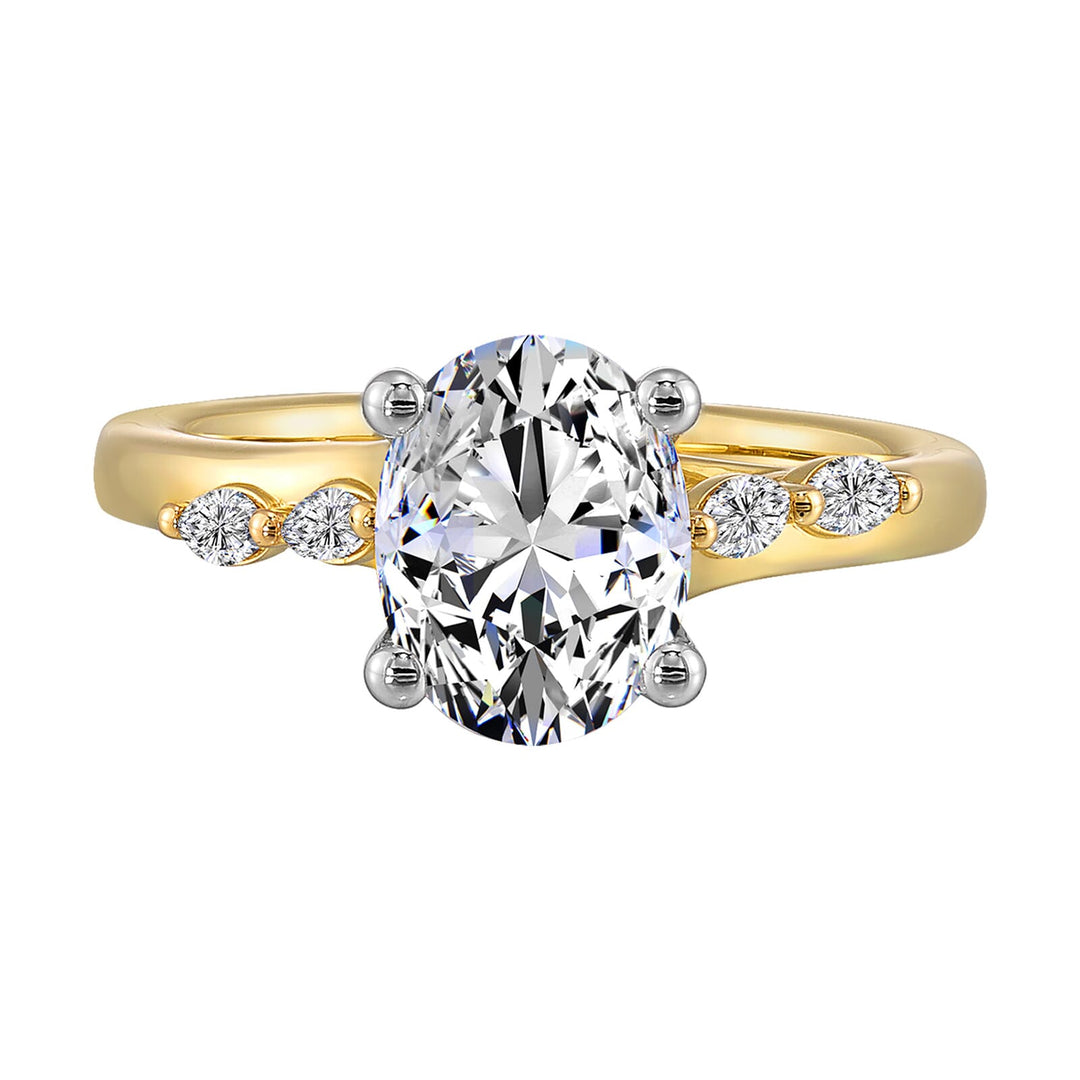 14Kt White Yellow Semi Mount 1/7Ctw For 2Ct Oval Center