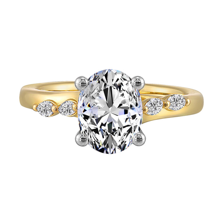 14Kt White Yellow Semi Mount 1/7Ctw For 2Ct Oval Center