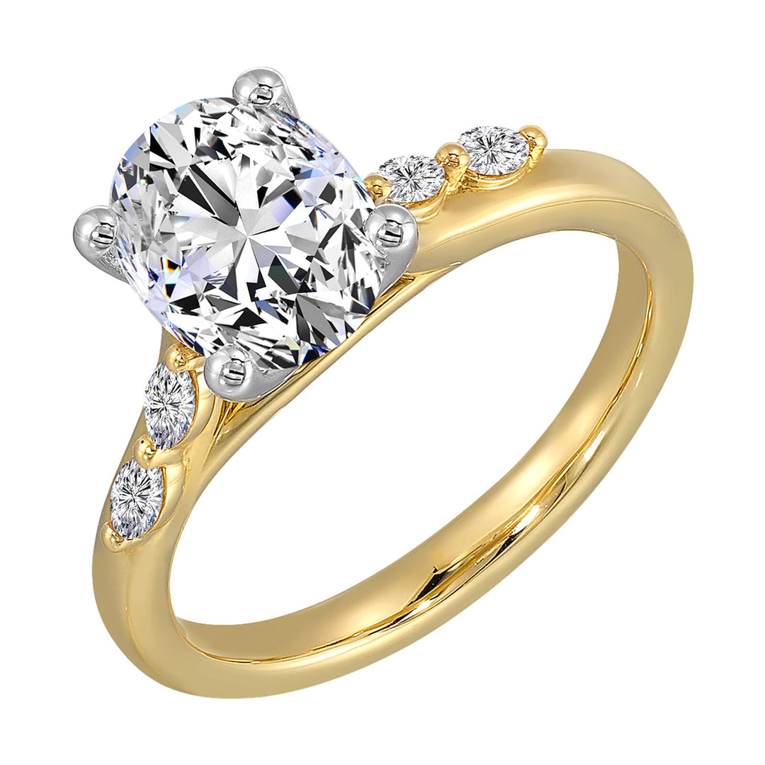 14Kt White Yellow Semi Mount 1/7Ctw For 2Ct Oval Center