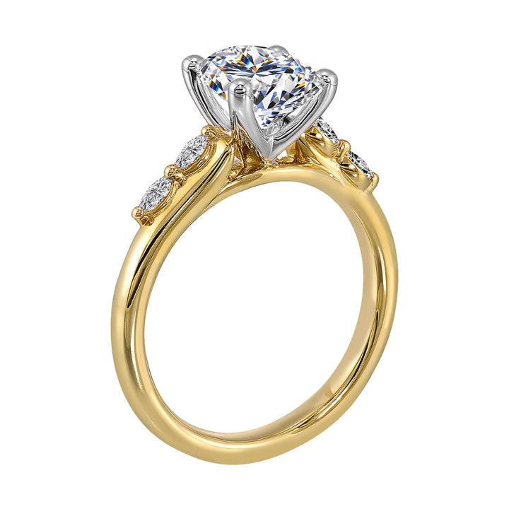 14Kt White Yellow Semi Mount 1/7Ctw For 2Ct Oval Center
