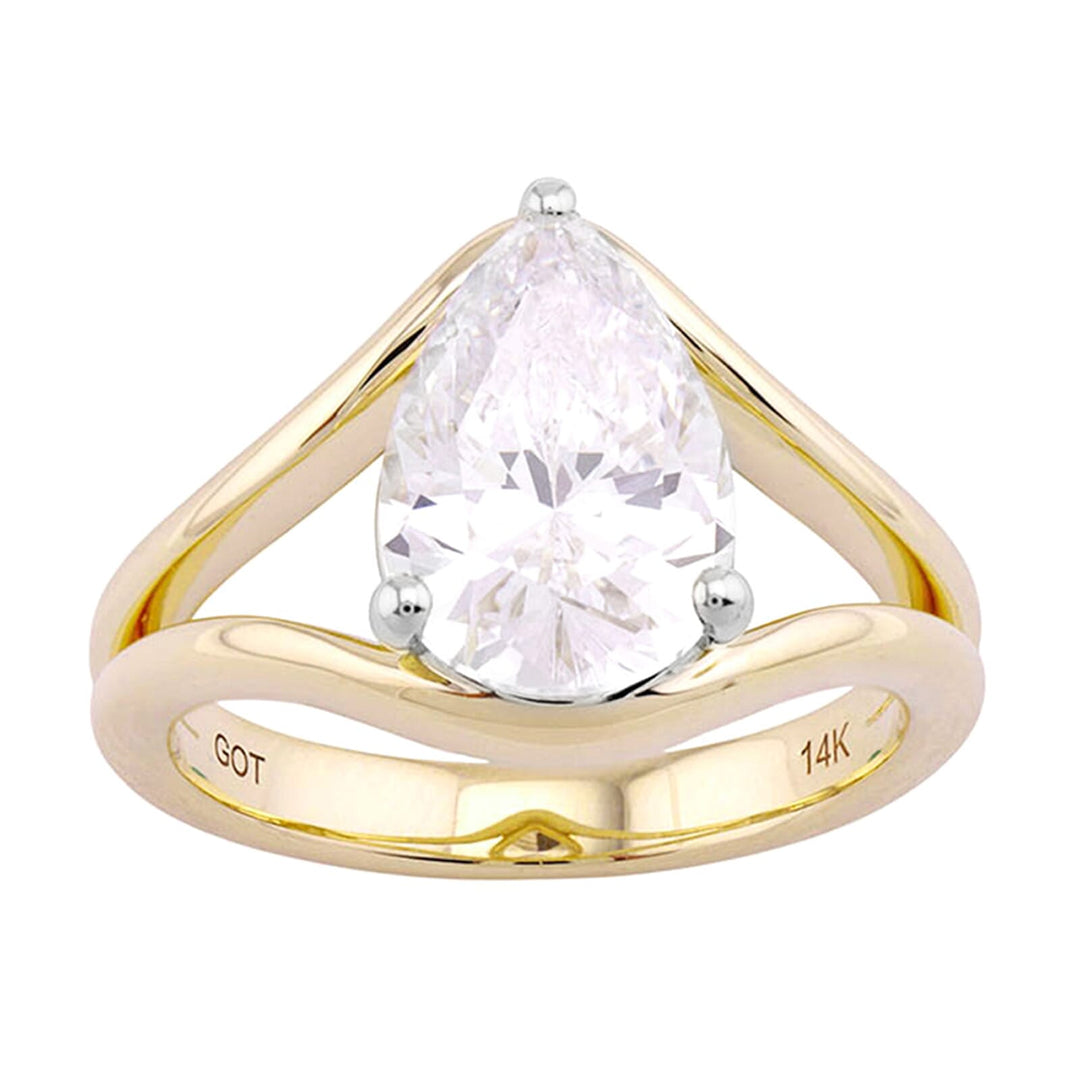 14Kt White Yellow Semi Mount For 2Ct Pear Center