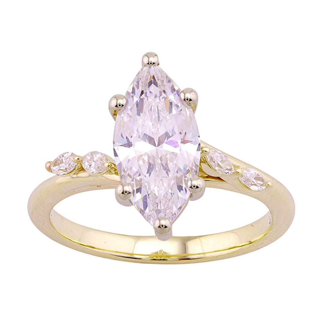 14Kt White Yellow Semi Mount 1/7Ctw For 2Ct Marquise Center