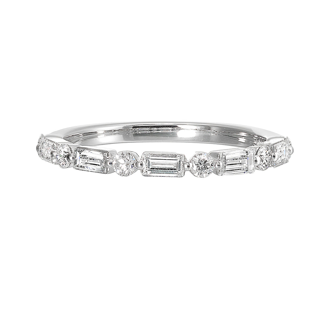 This stylish band features shimmering diamond baguettes alternating with round diamonds for an eye catching look.˜