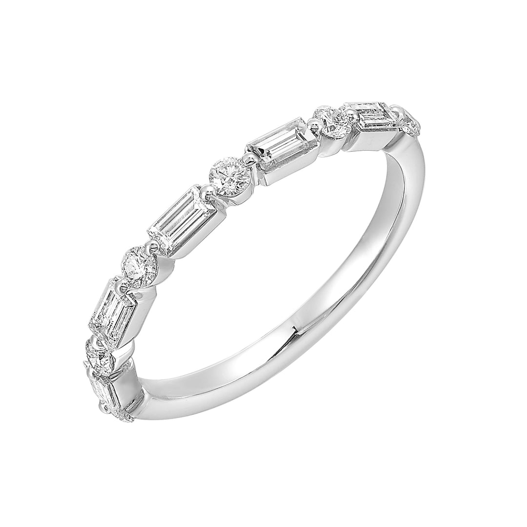 This stylish band features shimmering diamond baguettes alternating with round diamonds for an eye catching look.˜