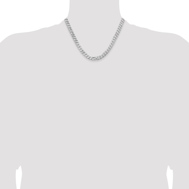 14k White Gold 7.25mm Flat Beveled Curb Chain