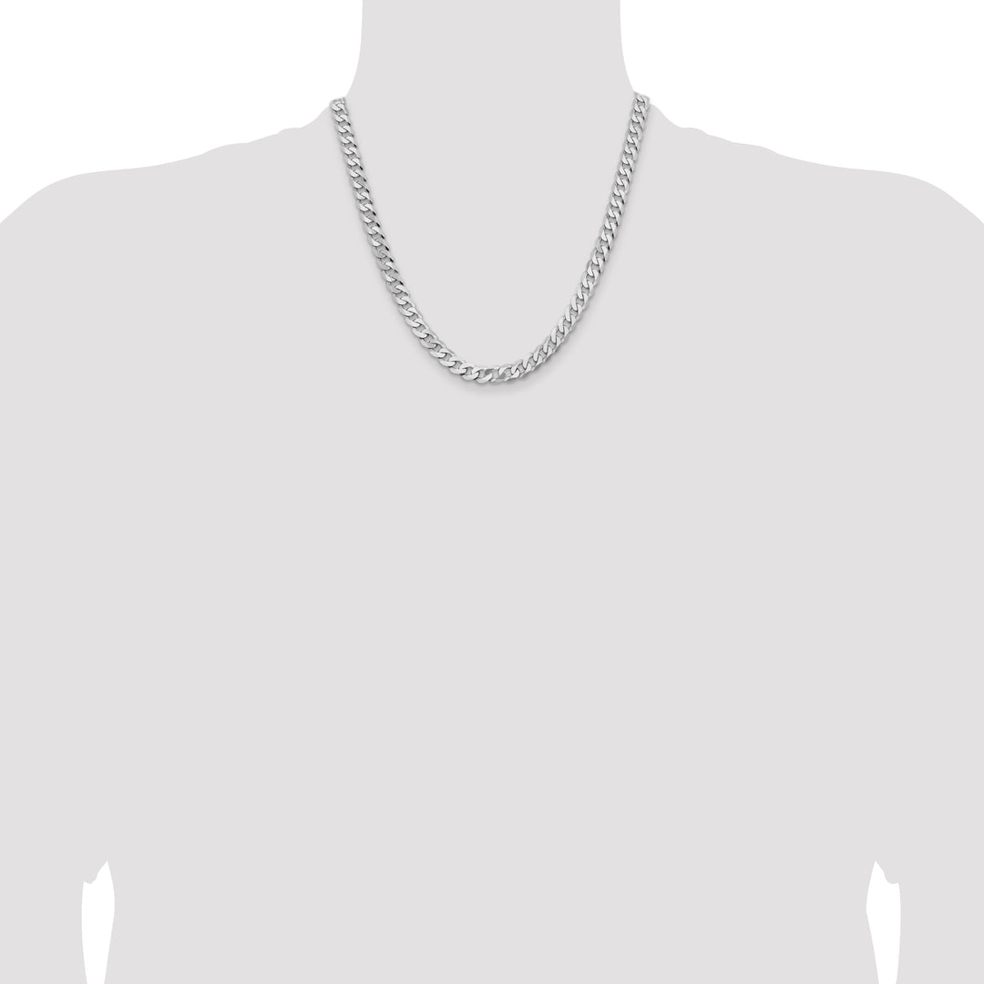 14k White Gold 7.25mm Flat Beveled Curb Chain