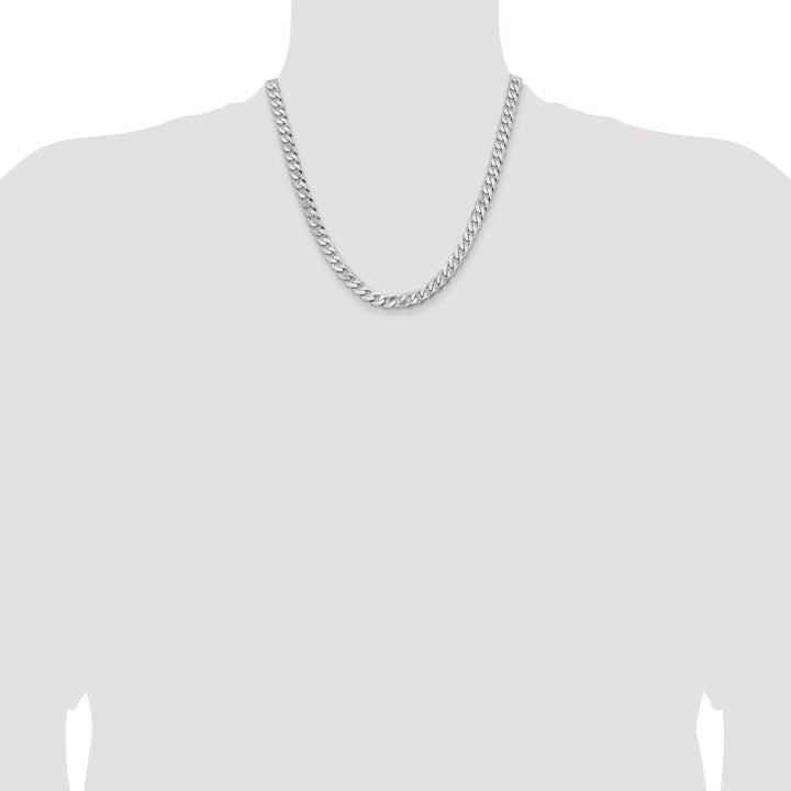 14k White Gold 7.25mm Flat Beveled Curb Chain