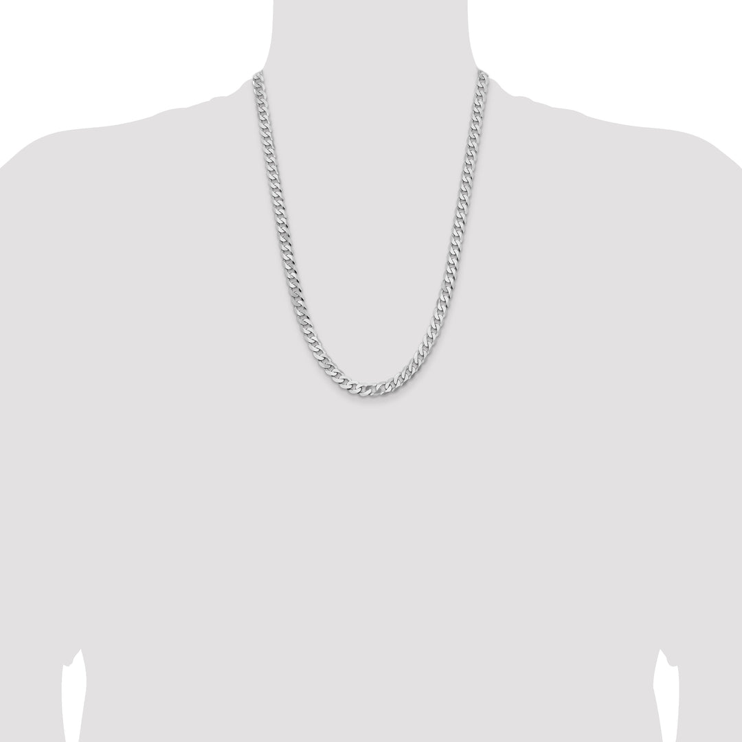 14k White Gold 7.25mm Flat Beveled Curb Chain