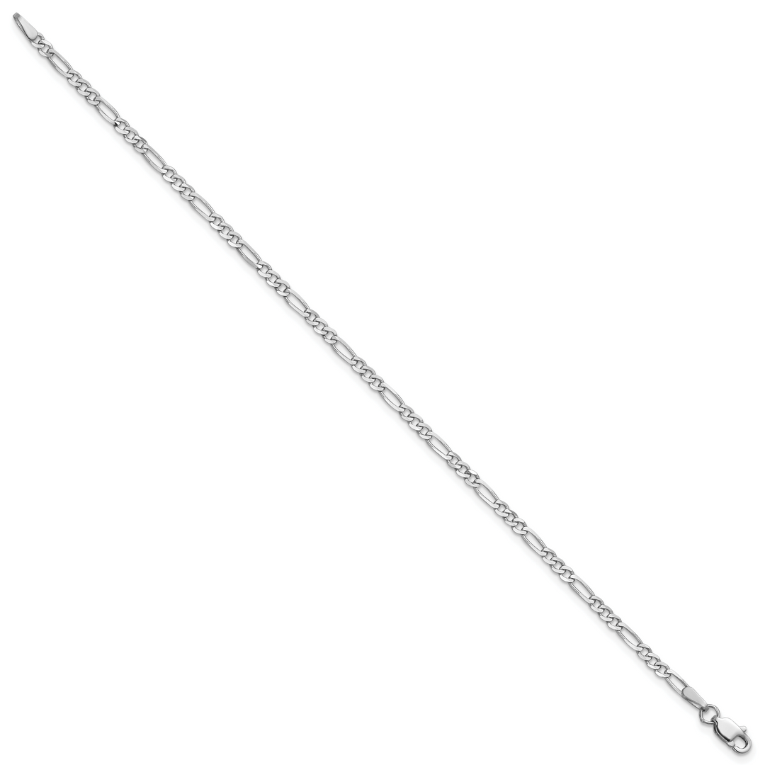 14k White Gold 2.25mm Flat Figaro Chain Anklet