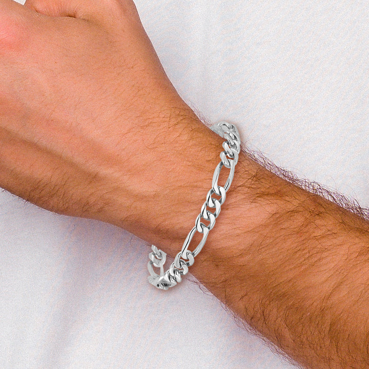 14k WG 7mm Hand-Polished Figaro Link Bracelet