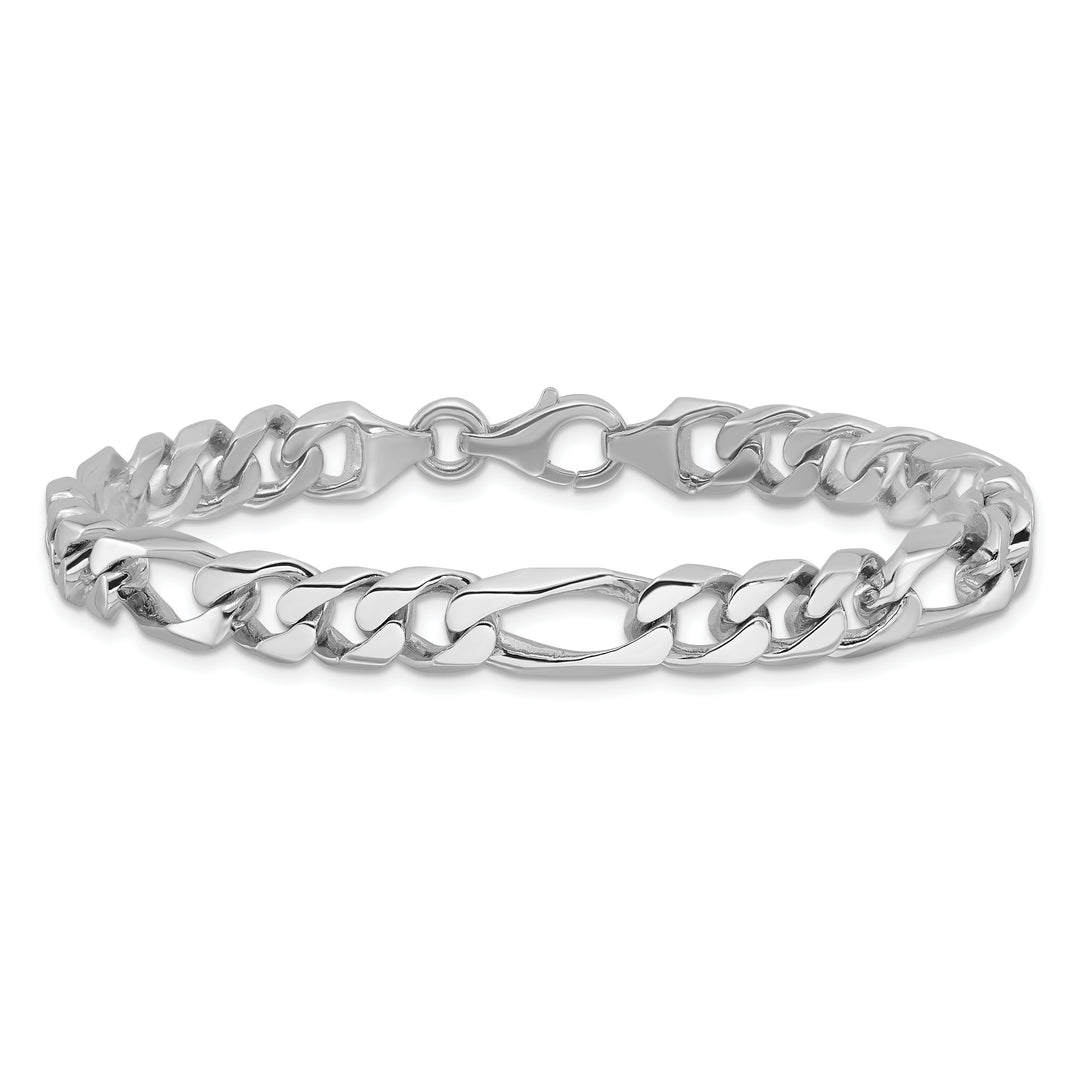 14k White Gold 8mm Hand-polished Figaro Link Bracelet