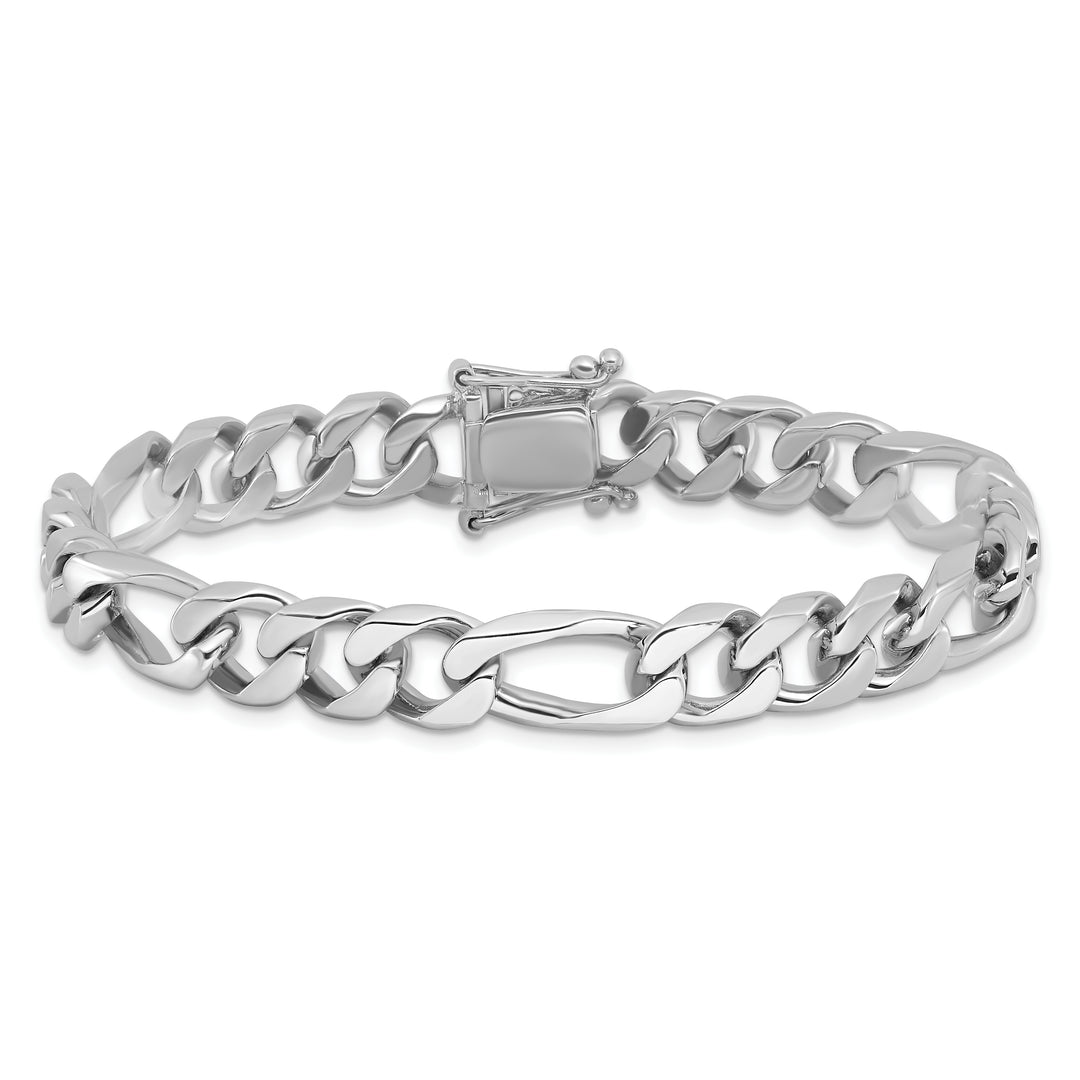 14k White Gold 9mm Hand-polished Figaro Link Bracelet