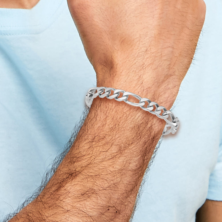 14k White Gold 9mm Hand-polished Figaro Link Bracelet