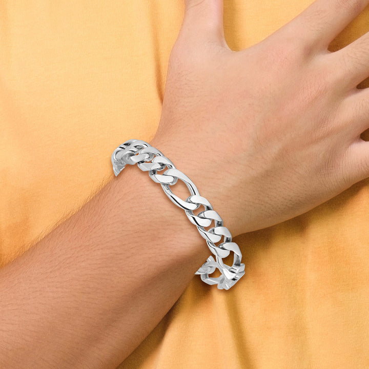 14K White Gold 10mm Hand-Polished Figaro Link Chain