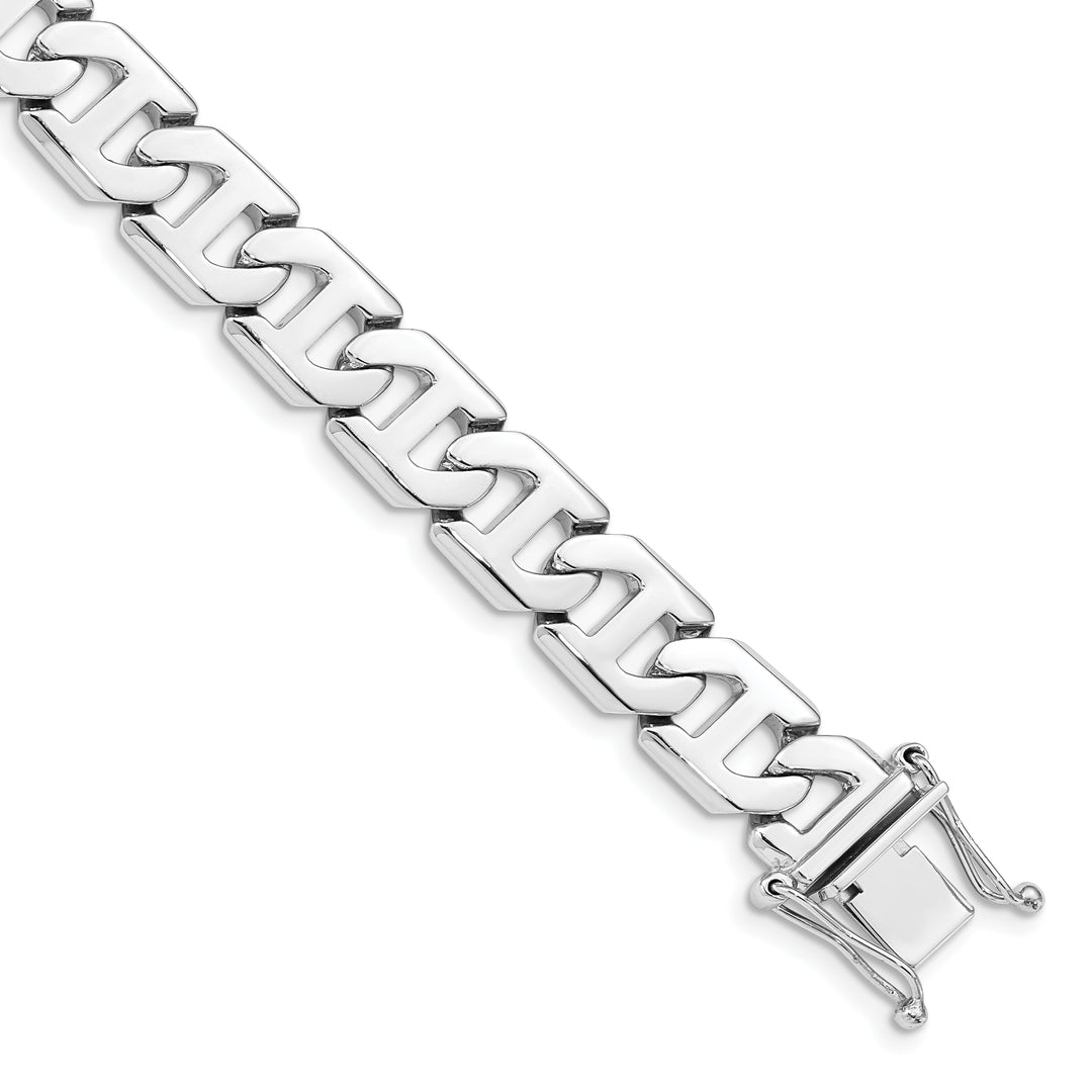 14k White Gold 10.2mm Hand-polished Fancy Link Bracelet