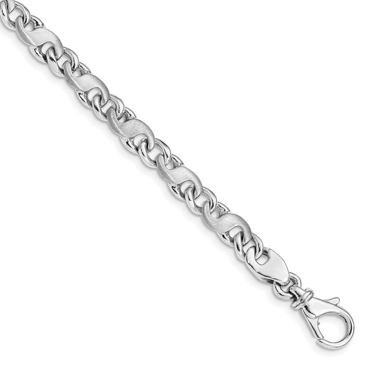 14k White Gold 5.4mm Hand-polished and Satin Link Bracelet
