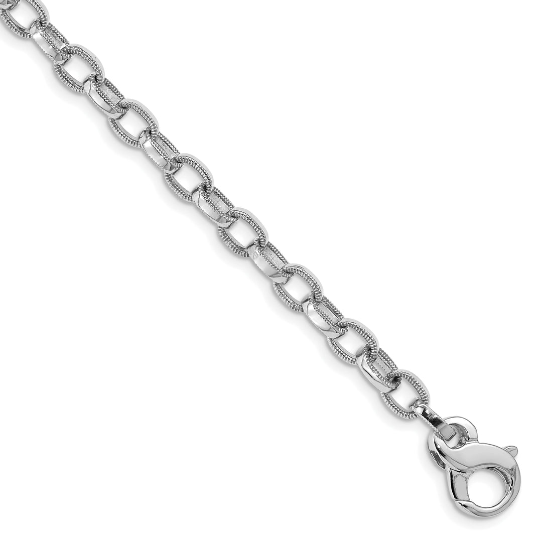 14k White Gold 5mm Hand Polished w/Ridged Edges Link Bracelet