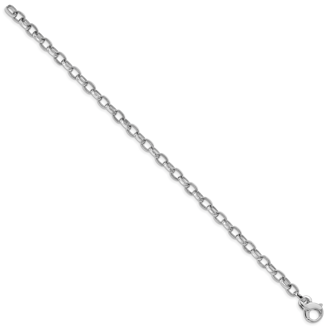 14k White Gold 5mm Hand Polished w/Ridged Edges Link Bracelet
