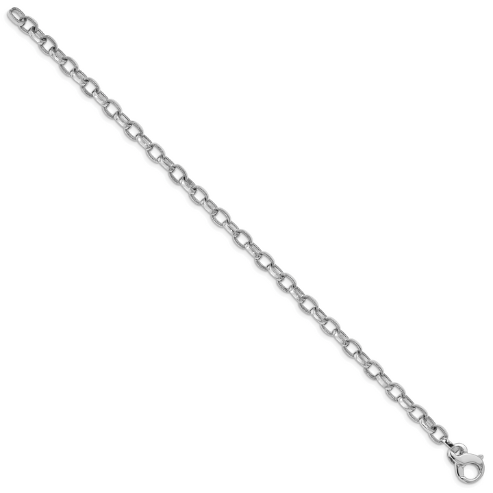 14k White Gold 5mm Hand Polished w/Ridged Edges Link Bracelet