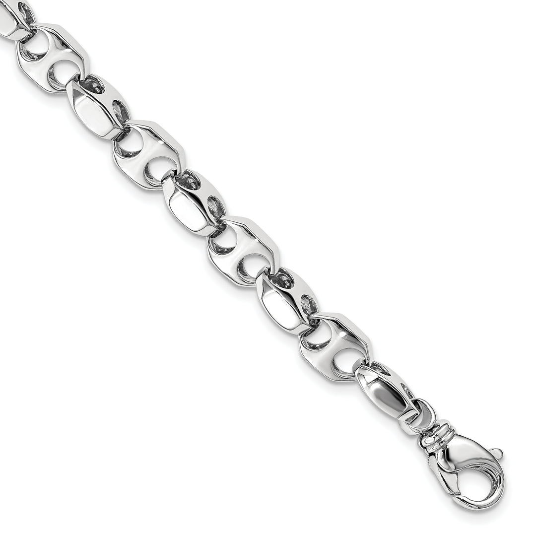 14k White Gold 7.2mm Hand-polished Fancy Link Bracelet
