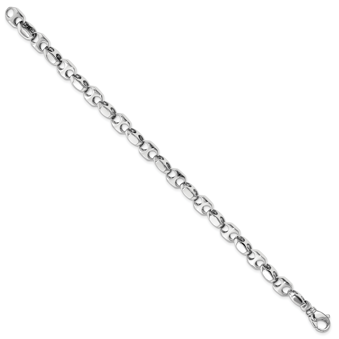 14k White Gold 7.2mm Hand-polished Fancy Link Bracelet