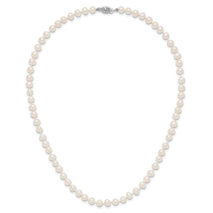 14k WG 5-6mm White Near Round Freshwater Cultured Pearl Necklace